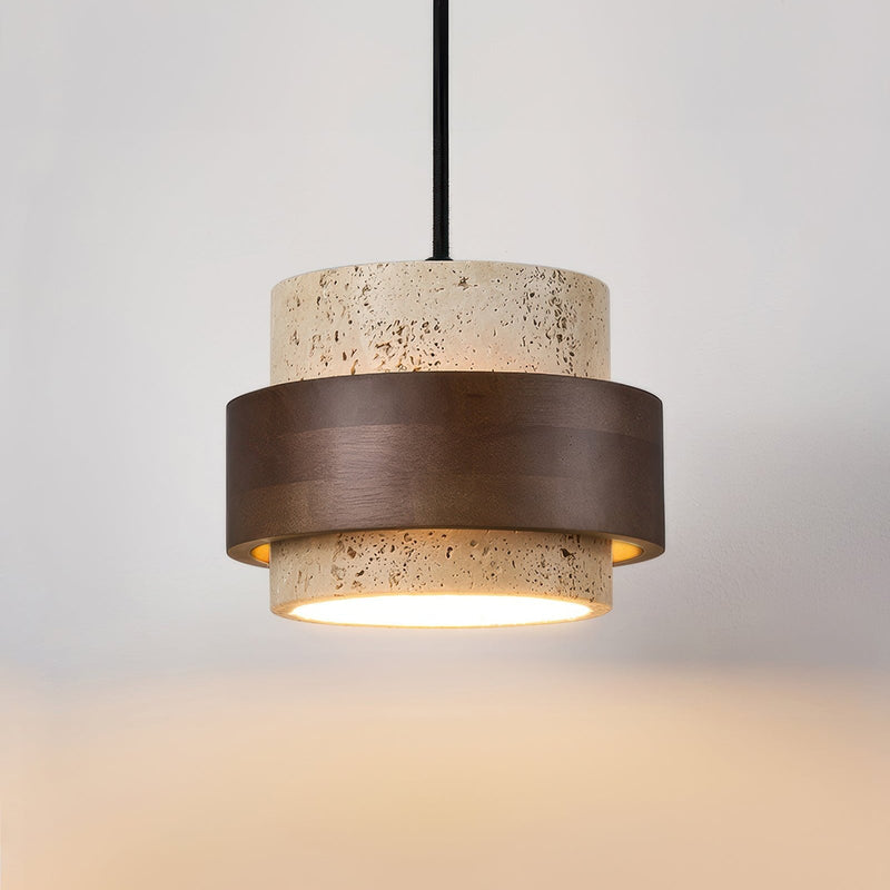 Ascend Wabi-Sabi Bedside Lamp – Retro Minimalist Design in Travertine & Wood