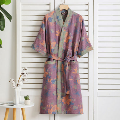 Rosewood Charm Cotton Bathrobe – Soft, Lightweight, Long Sleeve Robe