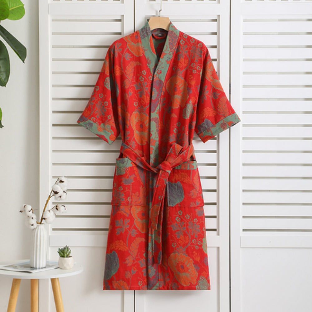 Rosewood Charm Cotton Bathrobe – Soft, Lightweight, Long Sleeve Robe