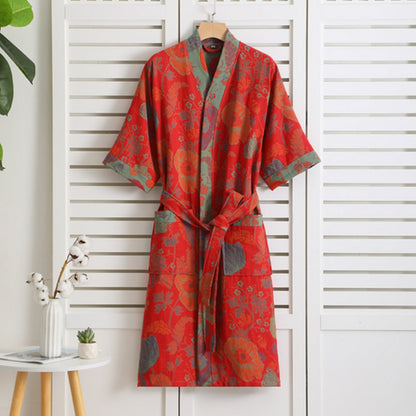Rosewood Charm Cotton Bathrobe – Soft, Lightweight, Long Sleeve Robe