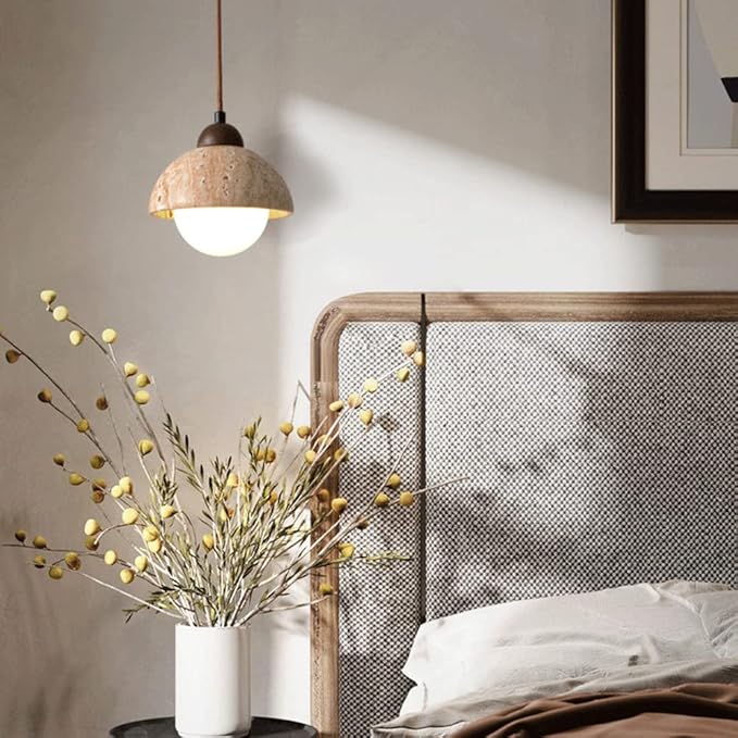 Natural Marble Pendant Light – Elegant LED Lamp in Wood & Marble