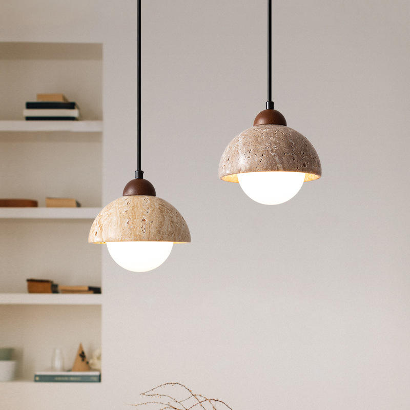 Natural Marble Pendant Light – Elegant LED Lamp in Wood & Marble