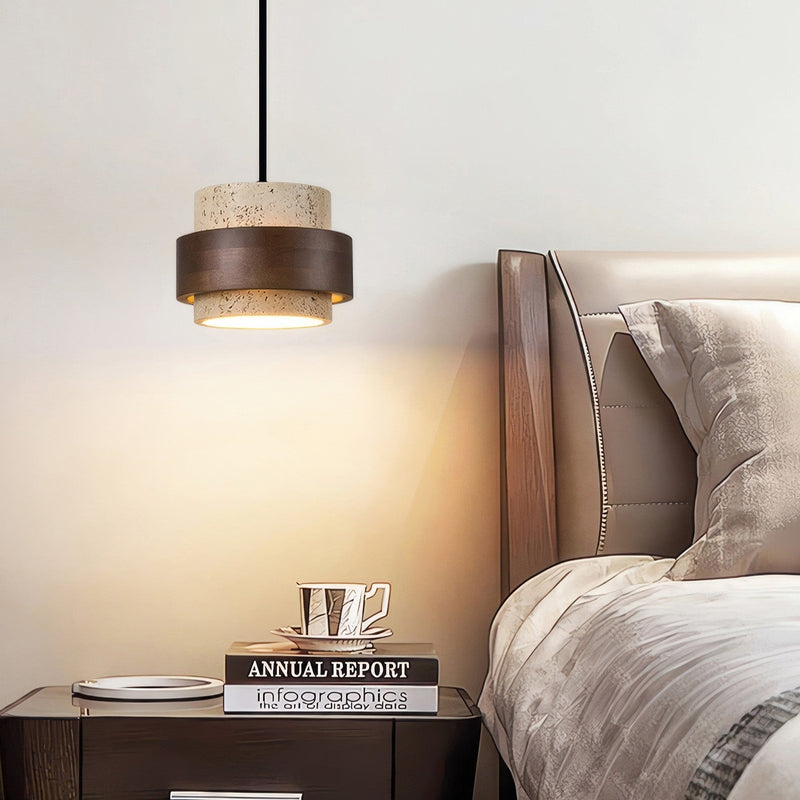 Ascend Wabi-Sabi Bedside Lamp – Retro Minimalist Design in Travertine & Wood
