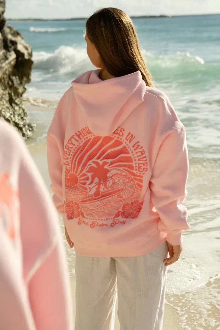 Oversized Hoodie with Tropical Embroidery – Long Sleeve Cotton Blend