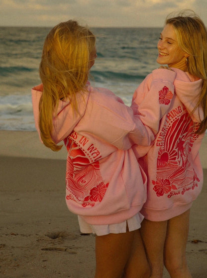 Oversized Hoodie with Tropical Embroidery – Long Sleeve Cotton Blend