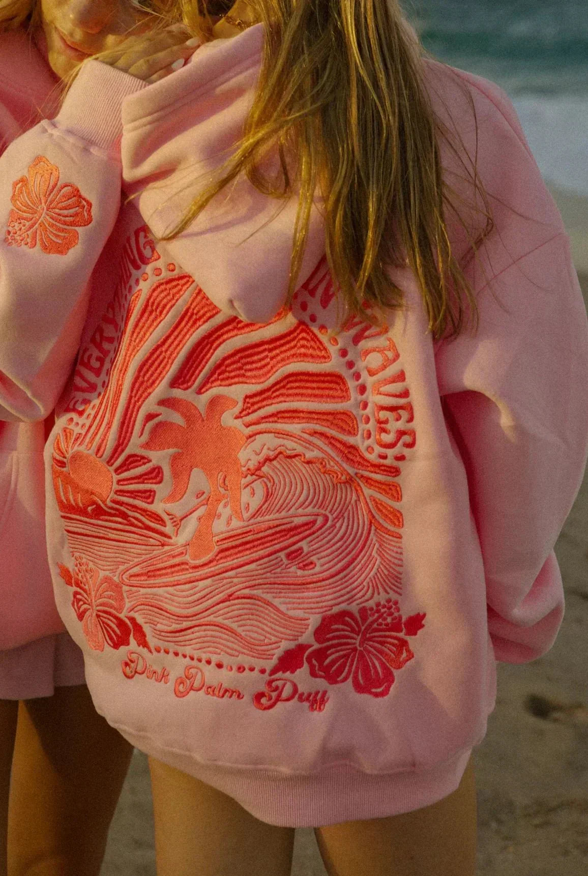 Oversized Hoodie with Tropical Embroidery – Long Sleeve Cotton Blend