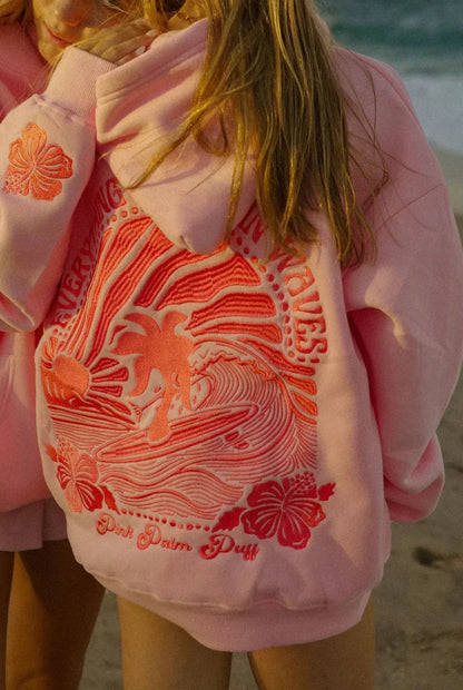 Oversized Hoodie with Tropical Embroidery – Long Sleeve Cotton Blend