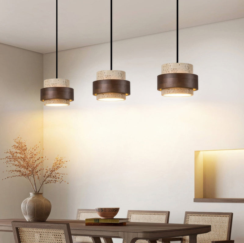 Ascend Wabi-Sabi Bedside Lamp – Retro Minimalist Design in Travertine & Wood