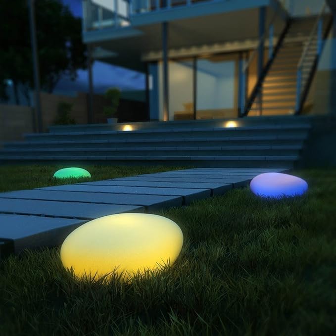 Cobblestone LED Garden Light – Waterproof Outdoor Lamp with Remote & 16 Colours