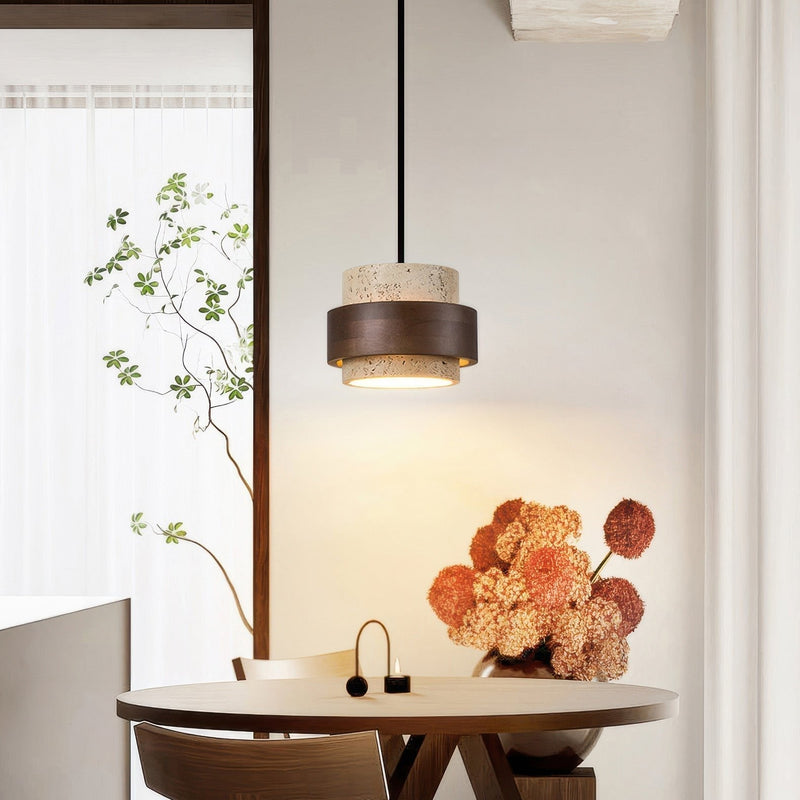 Ascend Wabi-Sabi Bedside Lamp – Retro Minimalist Design in Travertine & Wood