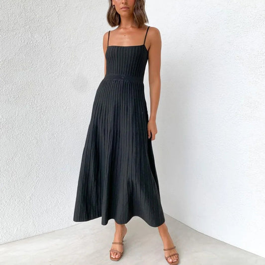 Women’s Long Pleated Maxi Dress – Polyester Spandex Fabric