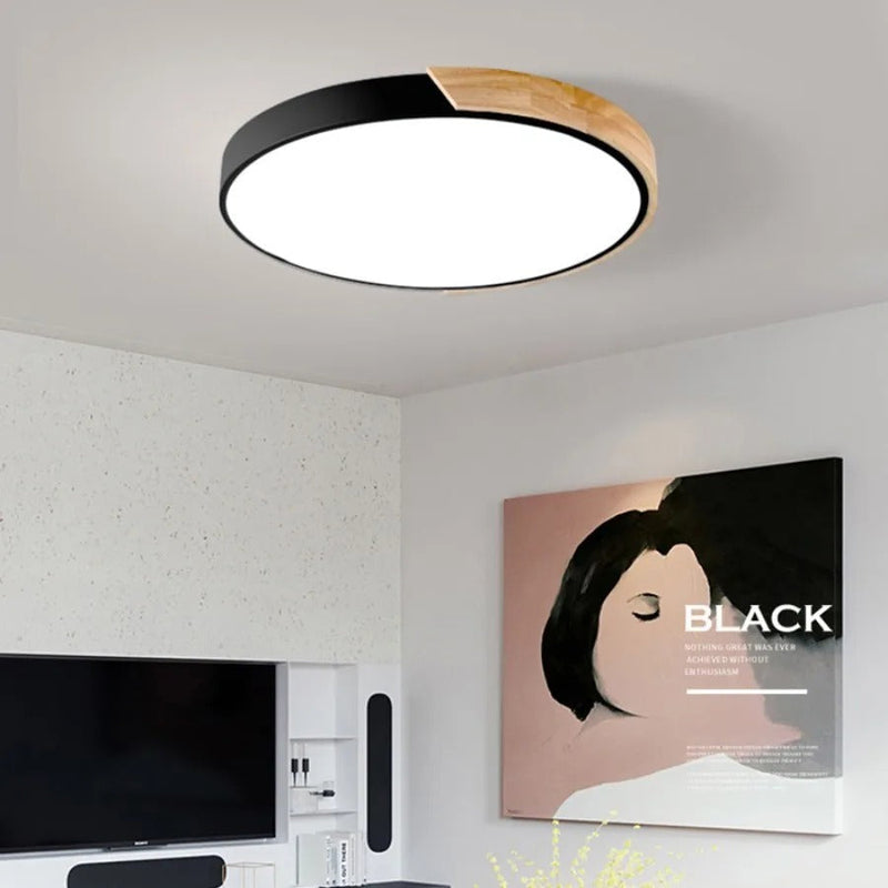 Nordic Wooden Macaroon LED Ceiling Light – Modern Wood & Metal Design
