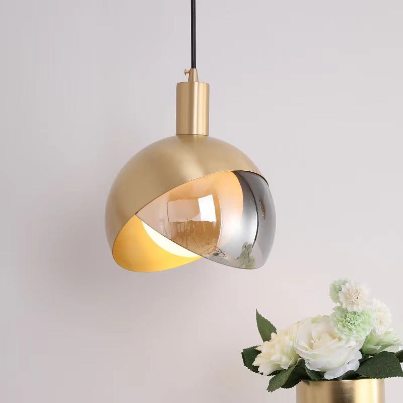 Modern Glass &amp; Gold Pendant Light – Nordic Design with Smoked Shade
