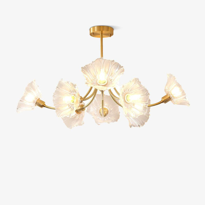 Kalin Glass &amp; Brass Chandelier – Elegant Floral Design for Living & Dining Rooms