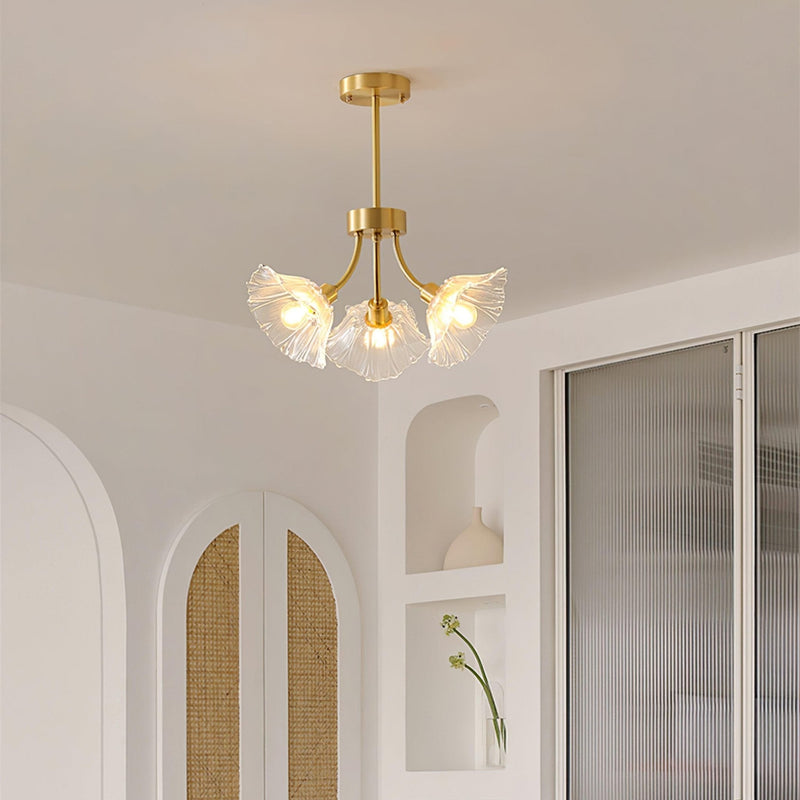 Kalin Glass &amp; Brass Chandelier – Elegant Floral Design for Living & Dining Rooms