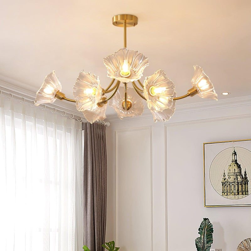 Kalin Glass &amp; Brass Chandelier – Elegant Floral Design for Living & Dining Rooms