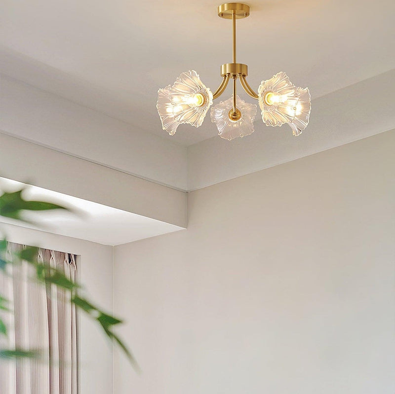 Kalin Glass &amp; Brass Chandelier – Elegant Floral Design for Living & Dining Rooms
