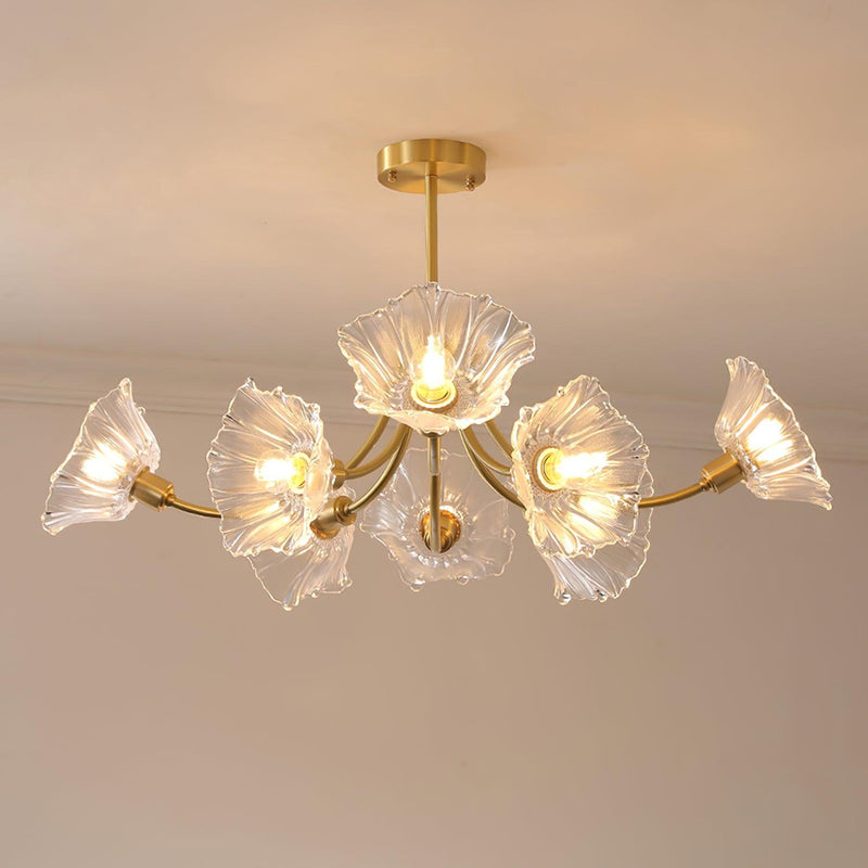 Kalin Glass &amp; Brass Chandelier – Elegant Floral Design for Living & Dining Rooms
