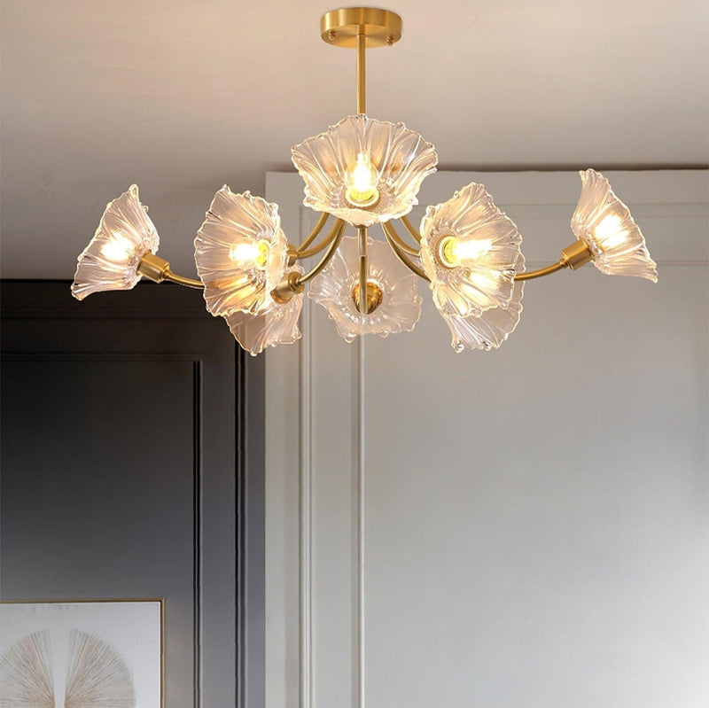 Kalin Glass &amp; Brass Chandelier – Elegant Floral Design for Living & Dining Rooms