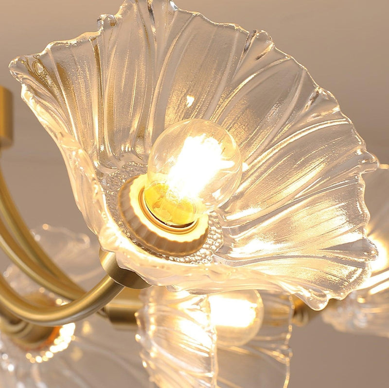 Kalin Glass &amp; Brass Chandelier – Elegant Floral Design for Living & Dining Rooms
