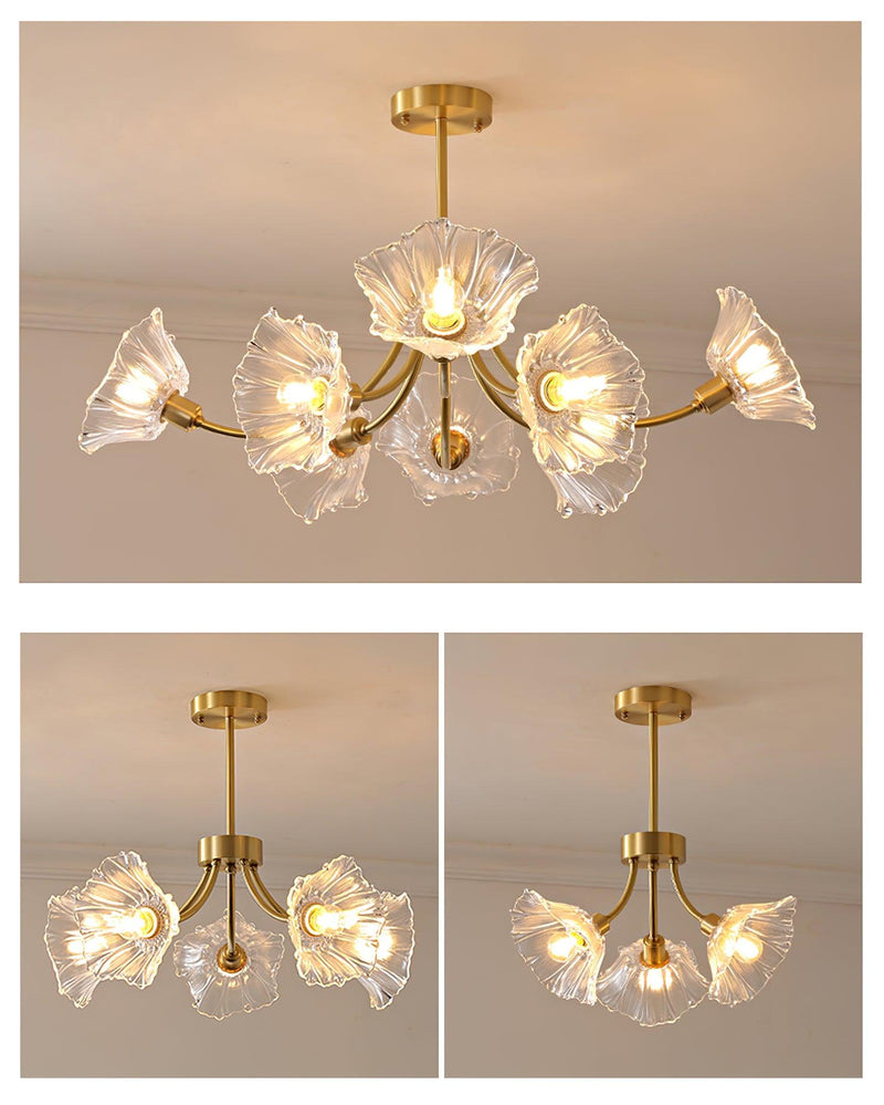 Kalin Glass &amp; Brass Chandelier – Elegant Floral Design for Living & Dining Rooms