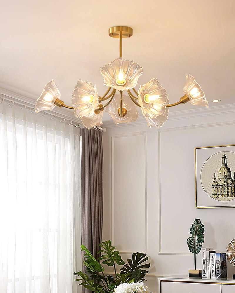 Kalin Glass &amp; Brass Chandelier – Elegant Floral Design for Living & Dining Rooms