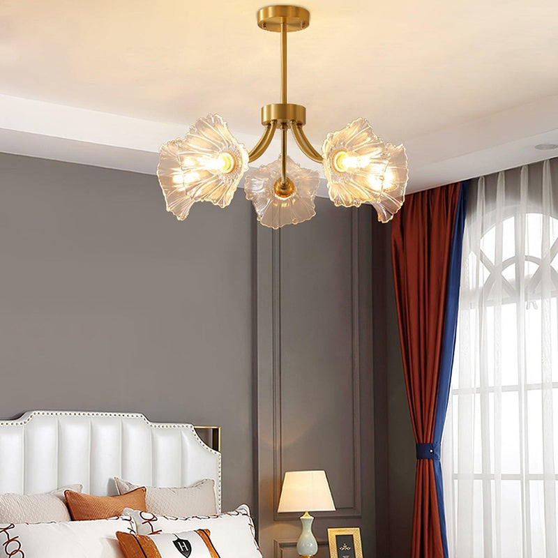 Kalin Glass &amp; Brass Chandelier – Elegant Floral Design for Living & Dining Rooms