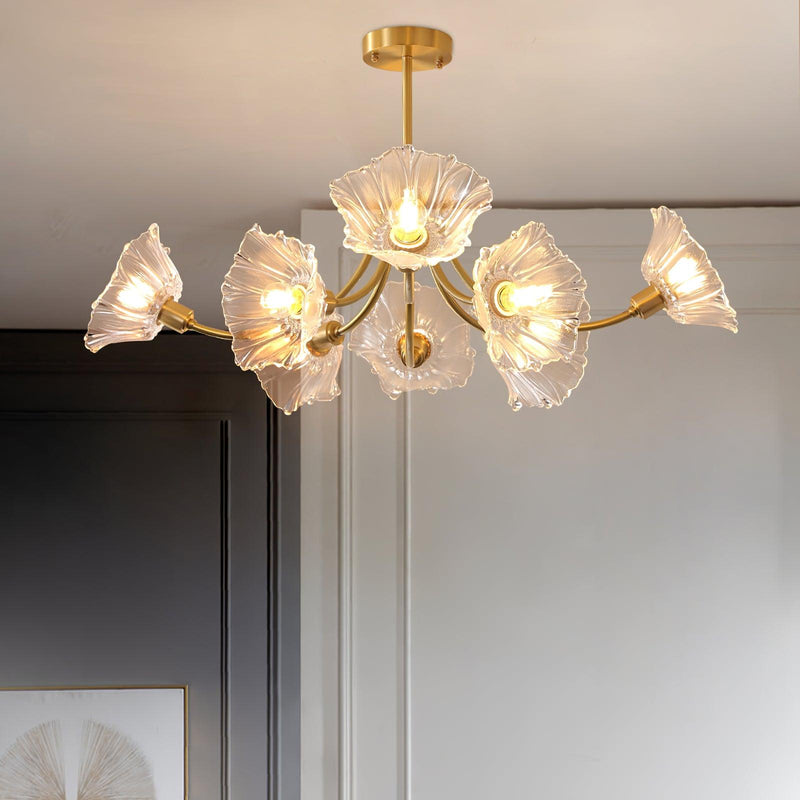 Kalin Glass &amp; Brass Chandelier – Elegant Floral Design for Living & Dining Rooms