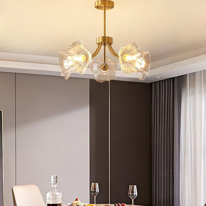 Kalin Glass &amp; Brass Chandelier – Elegant Floral Design for Living & Dining Rooms