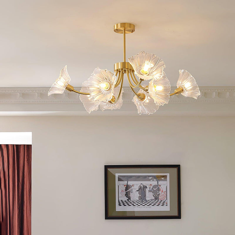 Kalin Glass &amp; Brass Chandelier – Elegant Floral Design for Living & Dining Rooms