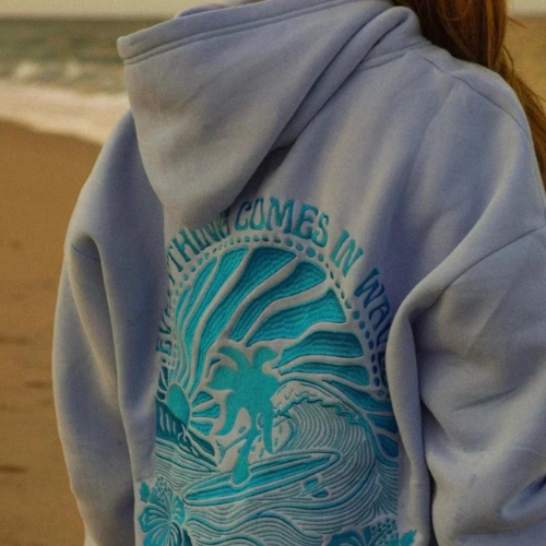 Oversized Hoodie with Tropical Embroidery – Long Sleeve Cotton Blend