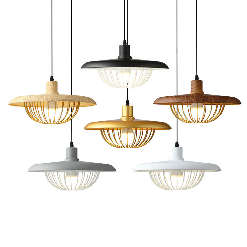 Nordic Wood-Effect Pendant Light – Industrial-Inspired Hanging Lamp