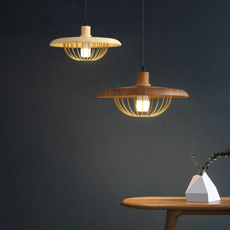 Nordic Wood-Effect Pendant Light – Industrial-Inspired Hanging Lamp