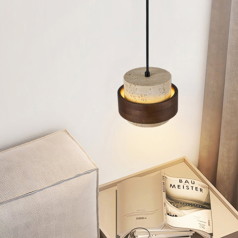 Ascend Wabi-Sabi Bedside Lamp – Retro Minimalist Design in Travertine & Wood