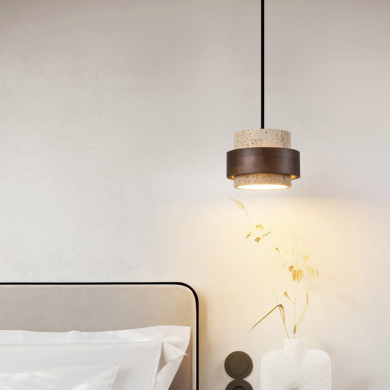 Ascend Wabi-Sabi Bedside Lamp – Retro Minimalist Design in Travertine & Wood