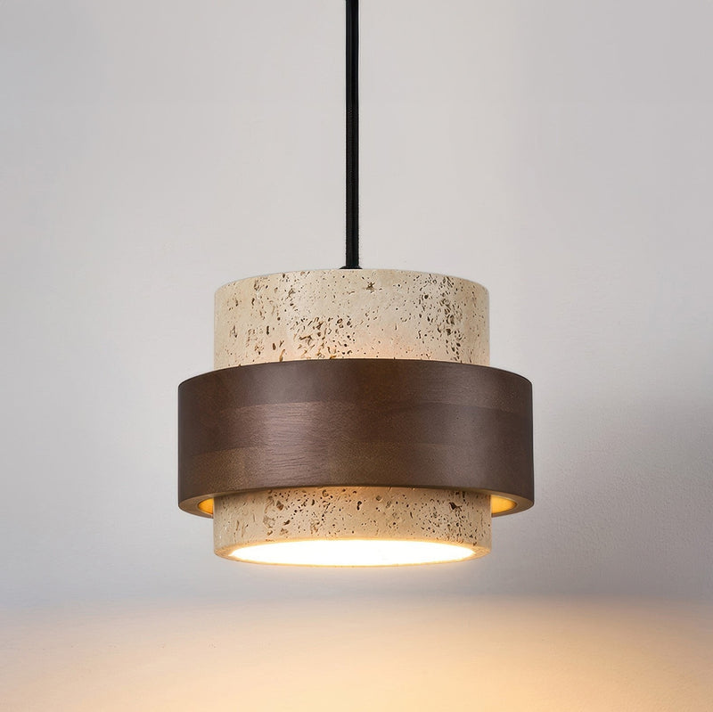 Ascend Wabi-Sabi Bedside Lamp – Retro Minimalist Design in Travertine & Wood