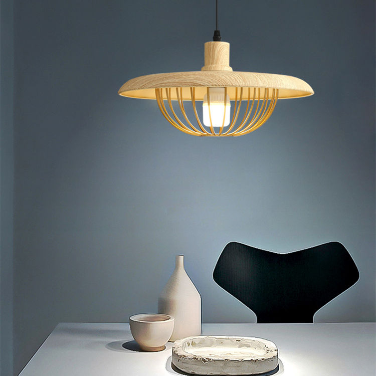 Nordic Wood-Effect Pendant Light – Industrial-Inspired Hanging Lamp