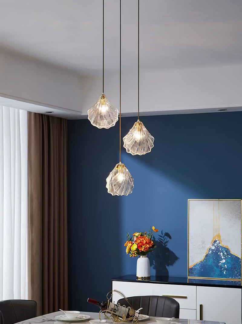 Mini Shell Pendant Light – Modern Glass & Brass Hanging Lamp