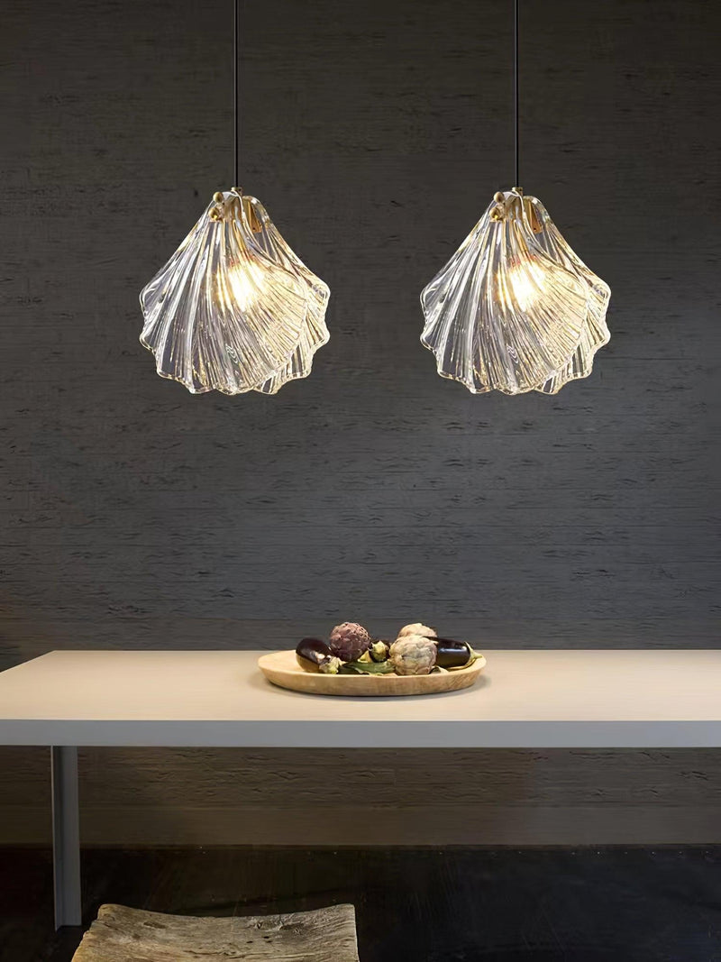 Mini Shell Pendant Light – Modern Glass & Brass Hanging Lamp