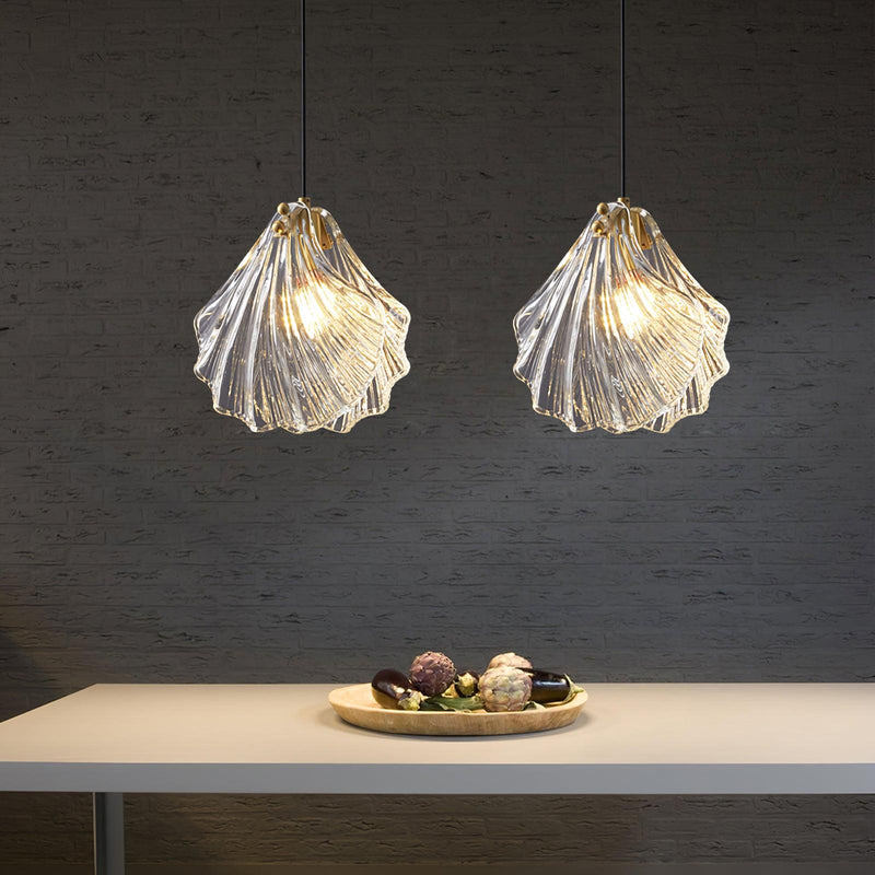 Mini Shell Pendant Light – Modern Glass & Brass Hanging Lamp
