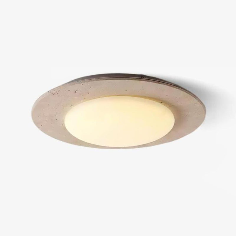 Sky Dome Travertine &amp; Wood Ceiling Light – Natural Elegance & Warm Illumination