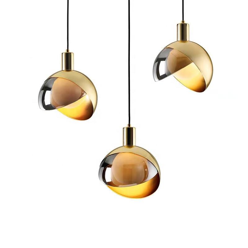 Modern Glass &amp; Gold Pendant Light – Nordic Design with Smoked Shade
