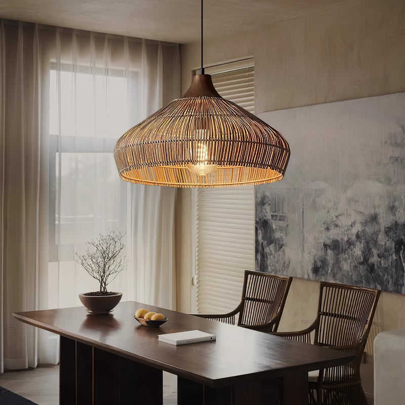 Wicker Rattan Pendant Light – Natural Elegance with LED Illumination