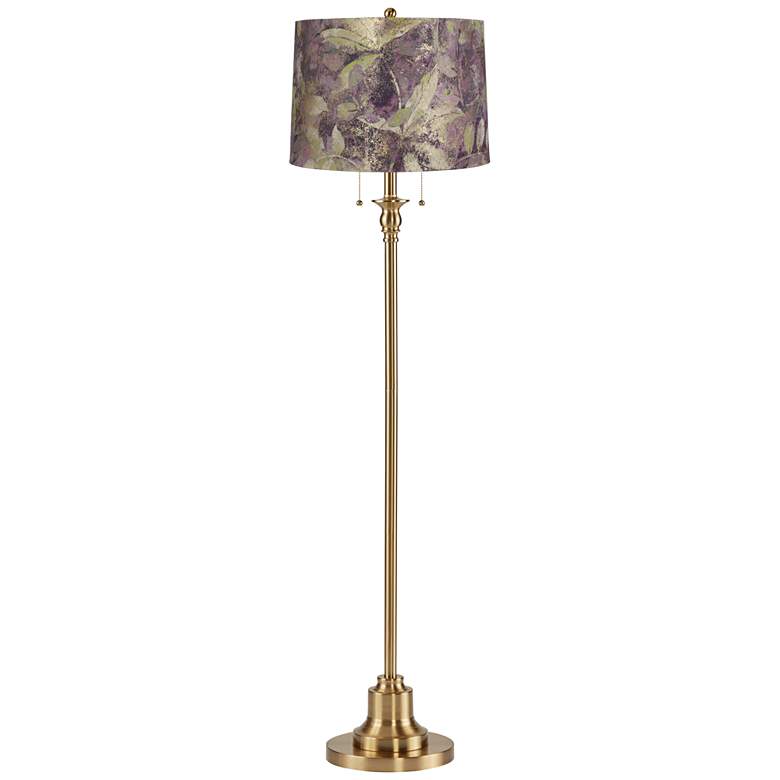 Antique Brass Floor Lamp with Botanical Leaf Shade
