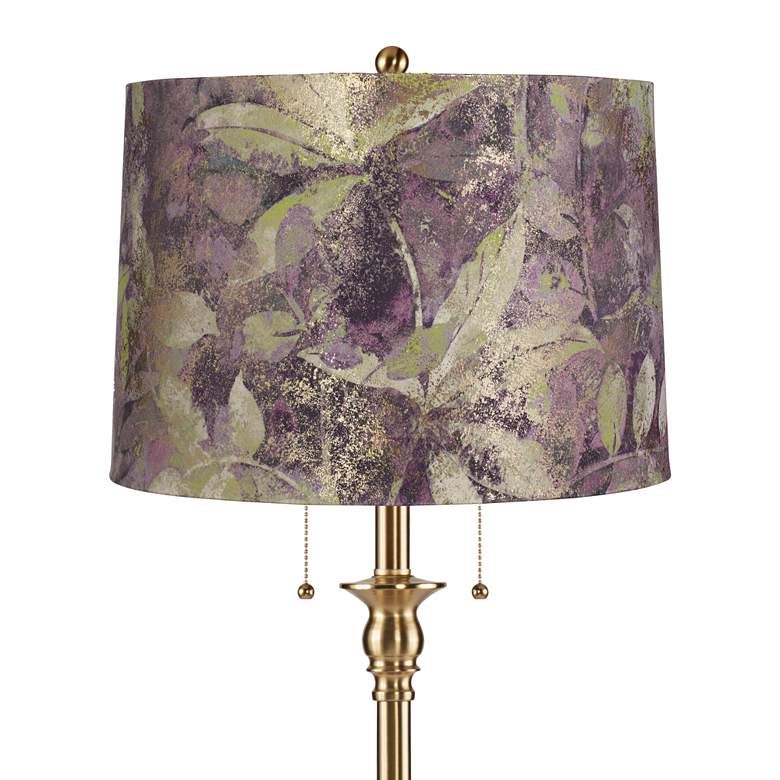 Antique Brass Floor Lamp with Botanical Leaf Shade