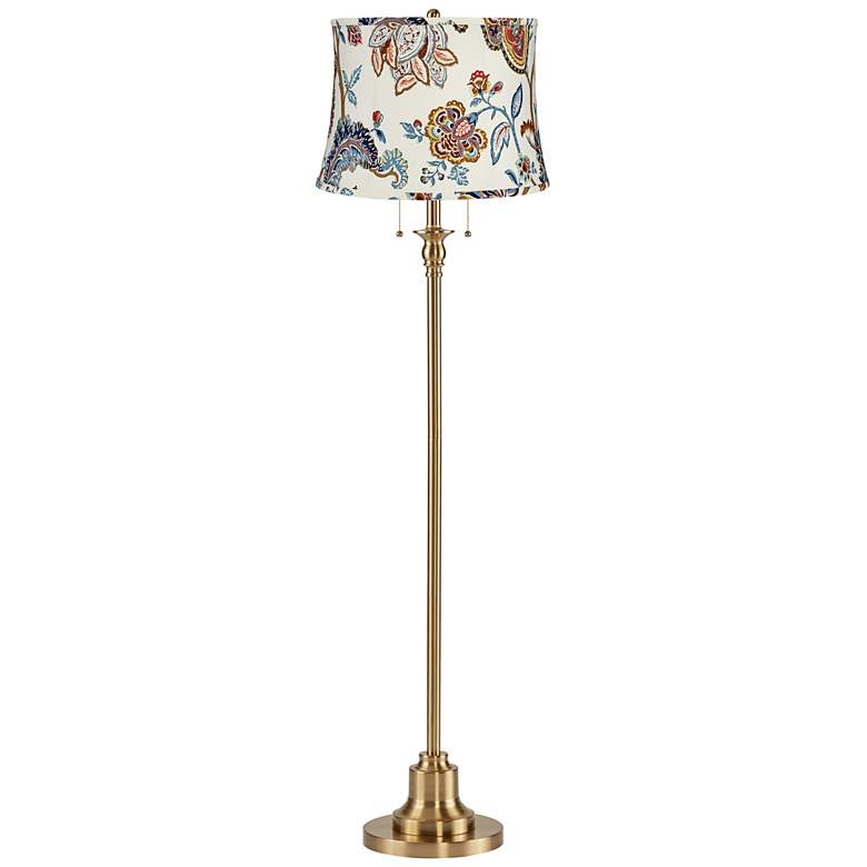 Antique Brass Floor Lamp with Paisley Floral Shade