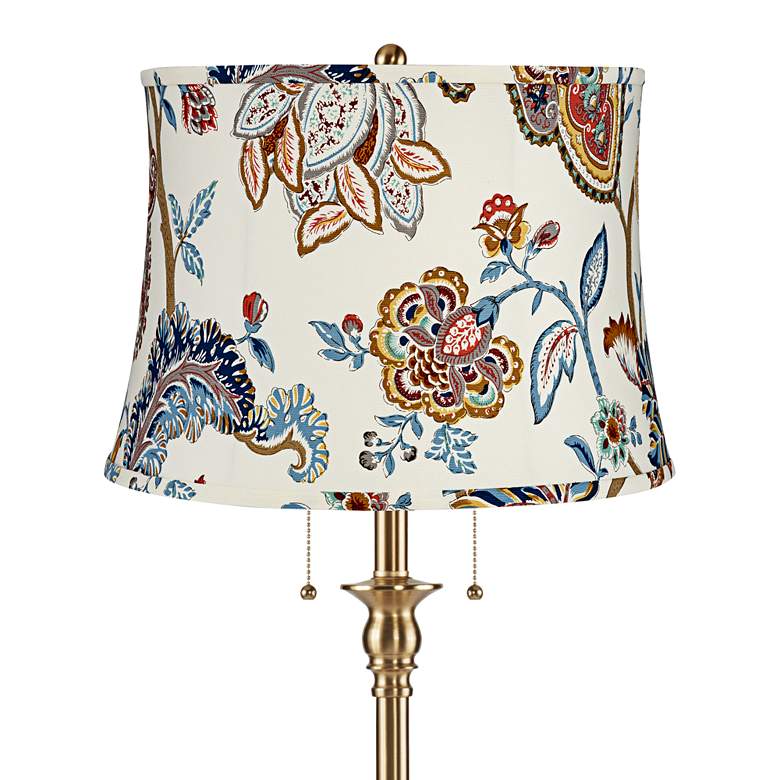 Antique Brass Floor Lamp with Paisley Floral Shade