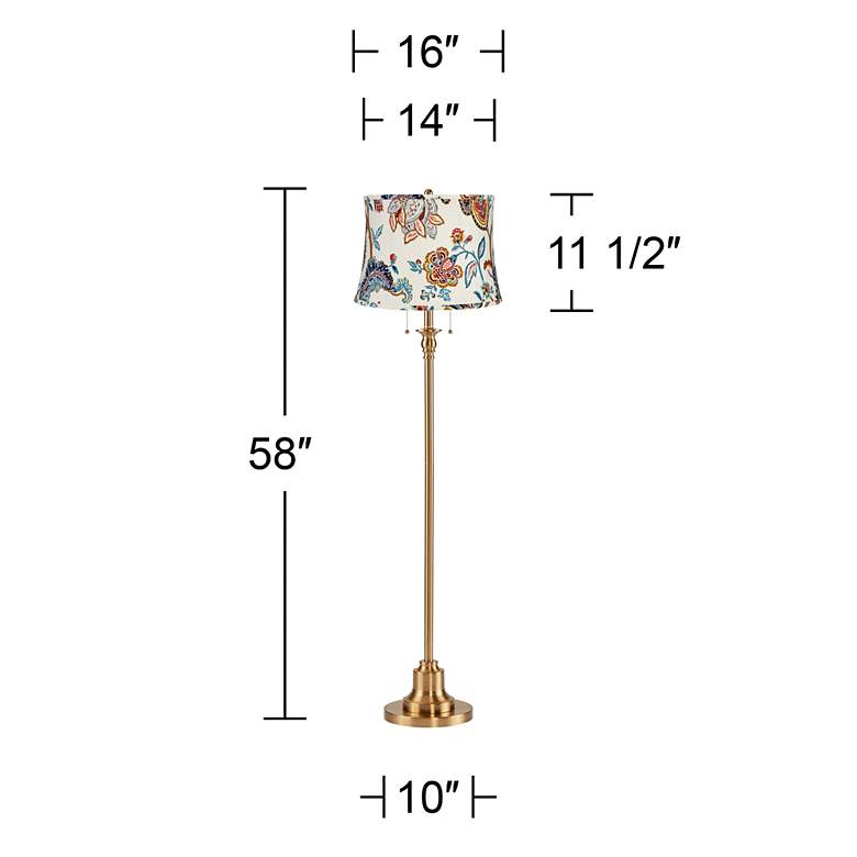 Antique Brass Floor Lamp with Paisley Floral Shade