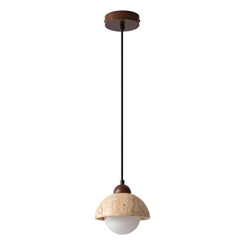 Natural Marble Pendant Light – Elegant LED Lamp in Wood & Marble