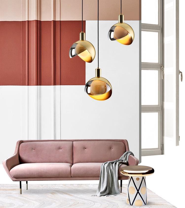 Modern Glass &amp; Gold Pendant Light – Nordic Design with Smoked Shade
